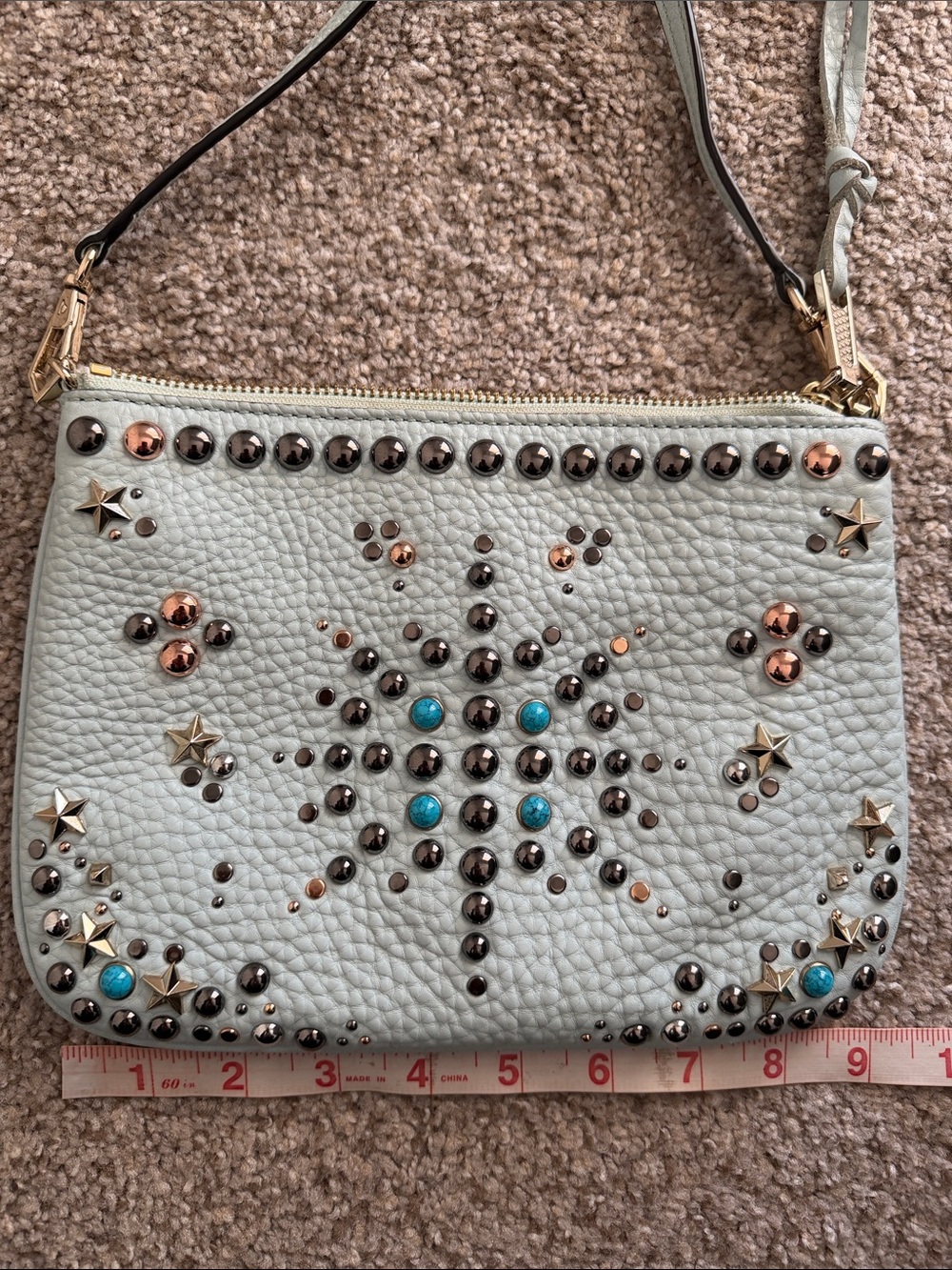 Rebecca Minkoff Studded Light Blue Pebbled Embellished Crossbody - Picture 9 of 10